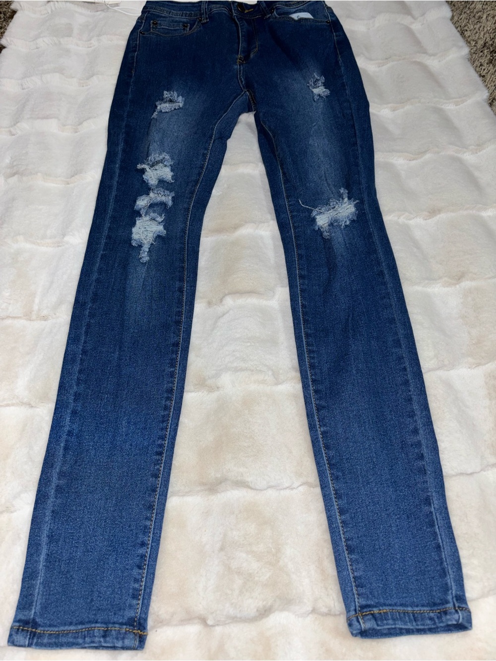 Women's Dark Blue Distressed Skinny Jeans - Stretch Denim Fit
